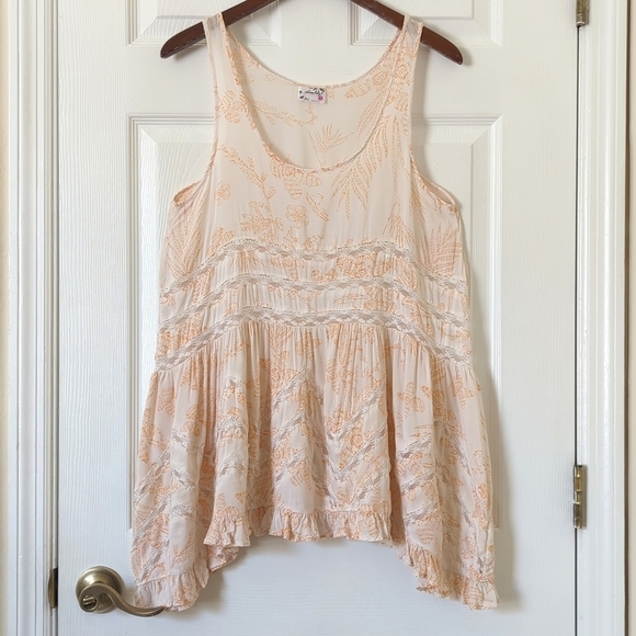 Intimately Free People Floral Voile & Lace Inset Mini Trapeze Slip Dress Cream S - Picture 1 of 12
